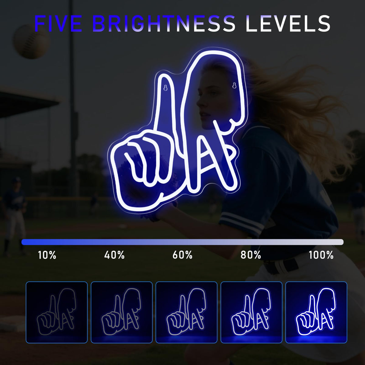 Los Angeles Neon Sign for Garage Wall Decor LA Baseball Gesture Neon Lights for Man Cave Dimmable Baseball Team Logo Led Sign Bedroom Party Birthday Gift for Fans