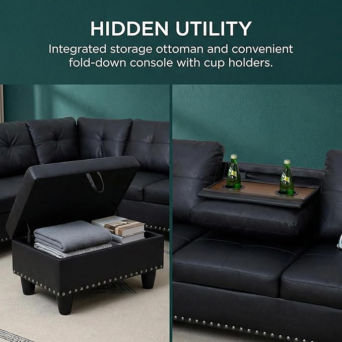 97.5" L Shaped Couch Set Leather, Modular Sectional Couches