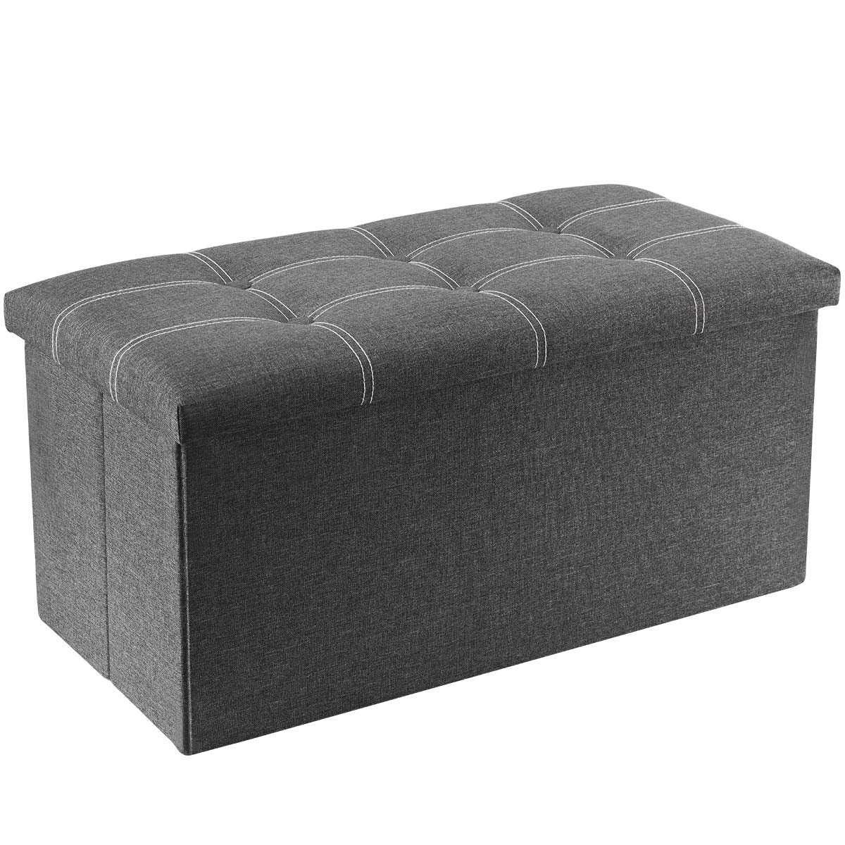 YOUDENOVA 30 Inch Storage Ottoman, Folding Ottoman with Storage, Linen Storage Bench Supports Up to 350 lbs, Footrest Seat for Living Room, Bedroom, Gray