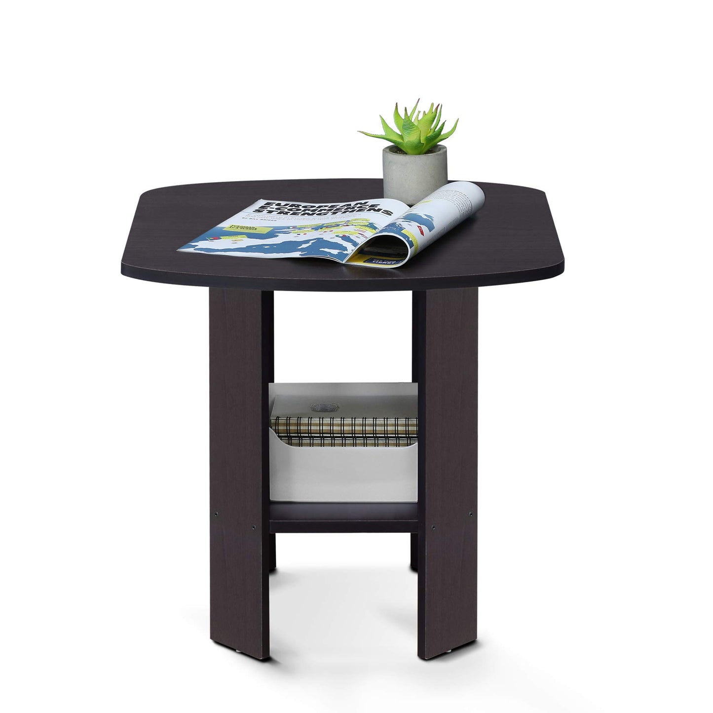 Furinno SIMPLE DESIGN Side Table, 2-Tier Modern End Table with Soft Edges, Open Shelves Night Stand, Bedside Table, for Living Room, Bedroom, Dark Walnut