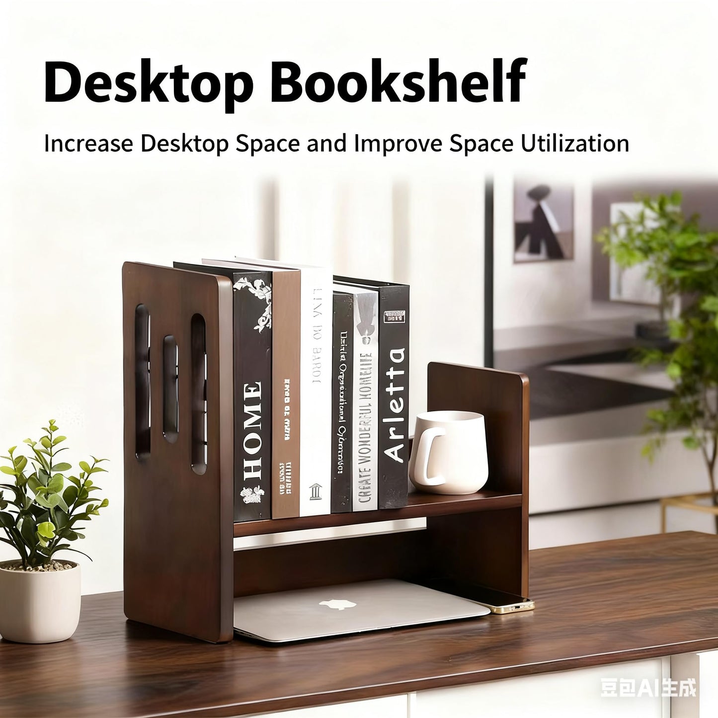 GroveMindoo Handcrafted Solid Wood Desktop Bookshelf, Telescopic Adjustable Desktop Organizer, Multi-Layer Small Bookshelf Desk Shelf for Home Office & Dorm