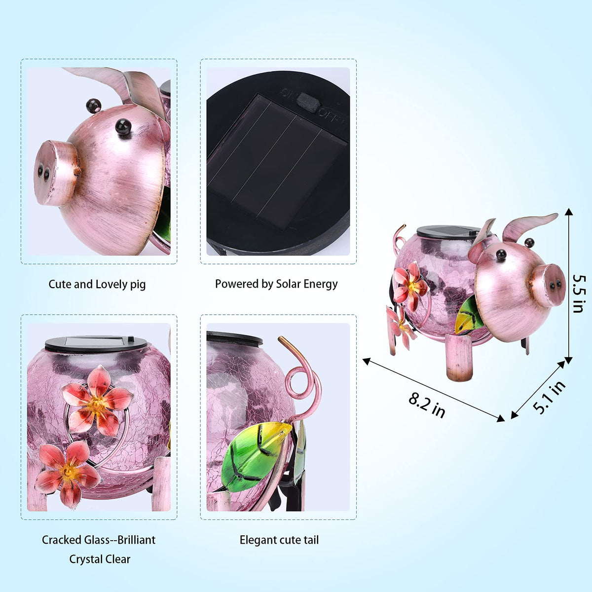 MUMTOP Solar Lantern - Outdoor Waterproof Lights, Pig Yard Decorations, Decorative Tabletop Ornaments for Garden Decor