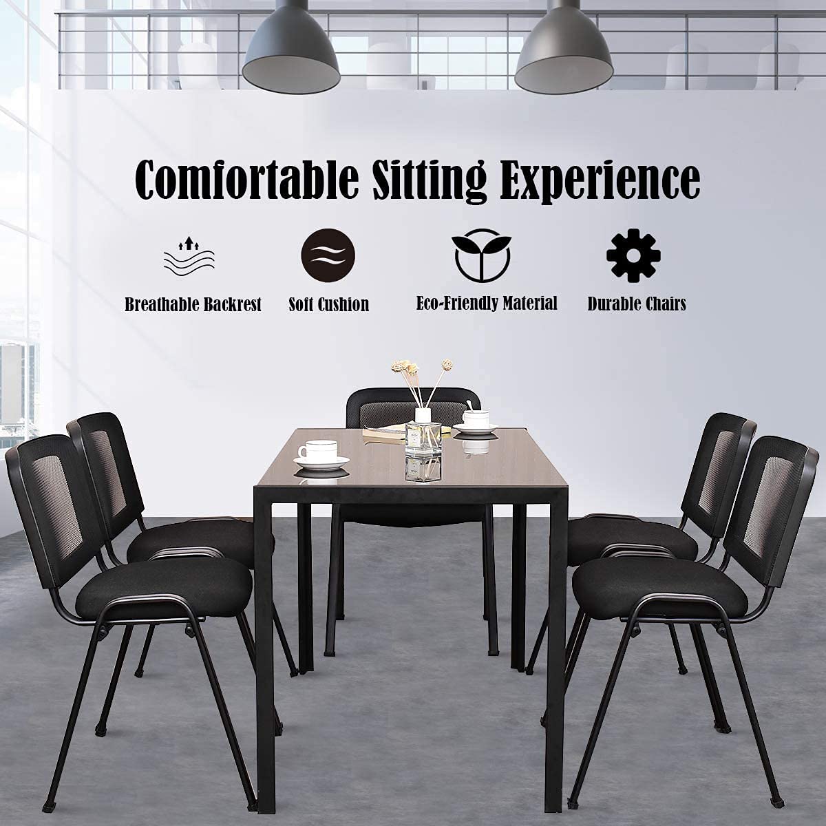 Hysache 5 Pcs Waiting Room Chairs, Modern Conference Chairs Set of 5, Reception Chair with Ergonomic Lumbar Support & Comfort Seat Sponge Cushion for Guest Office Waiting Room, Black