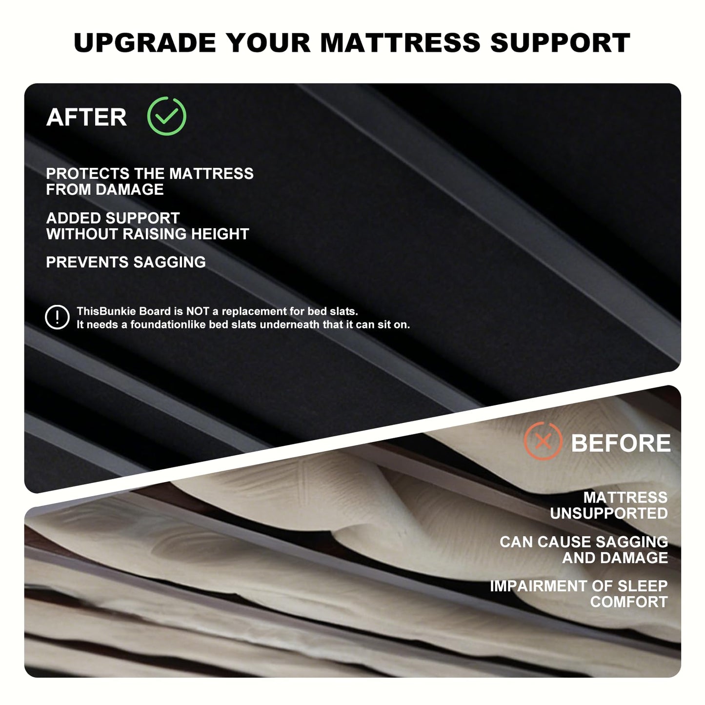 Buzyjoy 10mm Foldable Queen Bunkie Board 60"x80", Tool-Free Mattress Support Panel, Anti-Sag Oxford Cover, Noise Reducing, Universal Fit for Bed Frame, Platform Bed, Bunk Bed, Sleeper Sofa