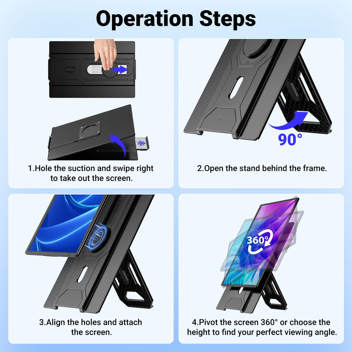 16" Laptop Screen Extender, 1200P FHD Portable Monitor for Laptop, 360° Rotating, Plug & Play, Detachable Stand, Height Adjustable for 13-17" Laptops, Travel Screen compatible with Mac/Windows/Chrome
