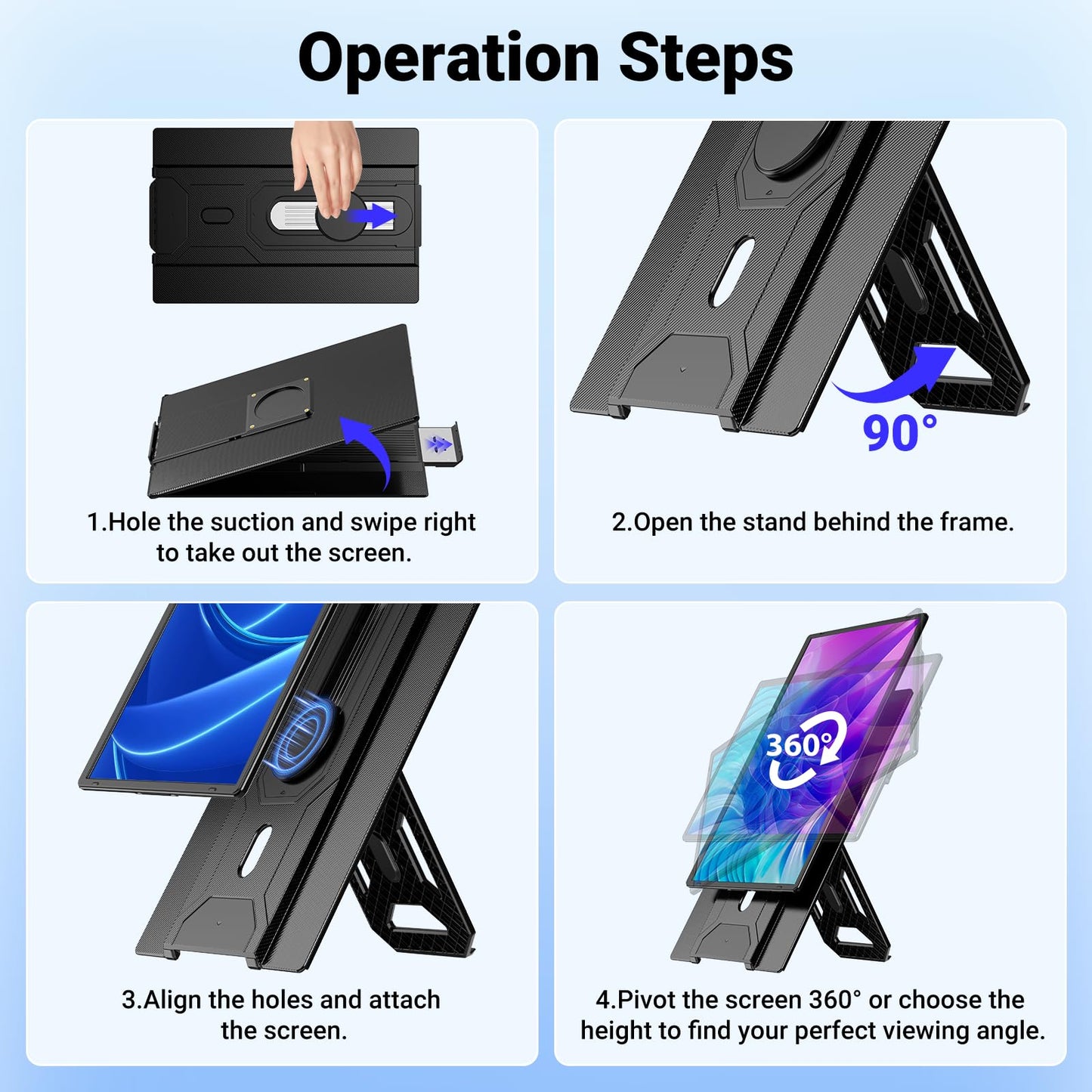 Ygretyrjh 16.1" Laptop Screen Extender, 1200P FHD Portable Monitor for Laptop, 360° Rotating, Plug & Play, Detachable Stand, Height Adjustable, Seamless Frame, Travel Monitor for Mac/OS/Win/Chrome/Dex