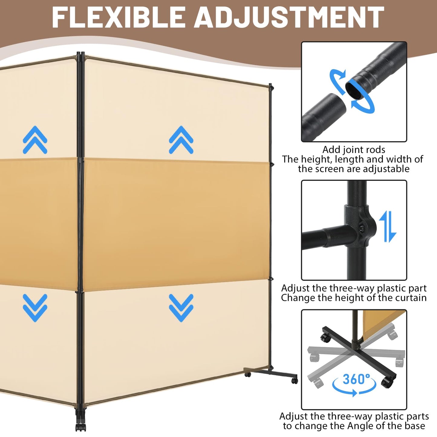 VAMFUTRE 2 Panels Room Divider/Privacy Screen with Caster Wheels and Brakes - Stylish and Versatile Partition for Home,Office,School and Restauran (Bright Yellow, 12FT*6FT)