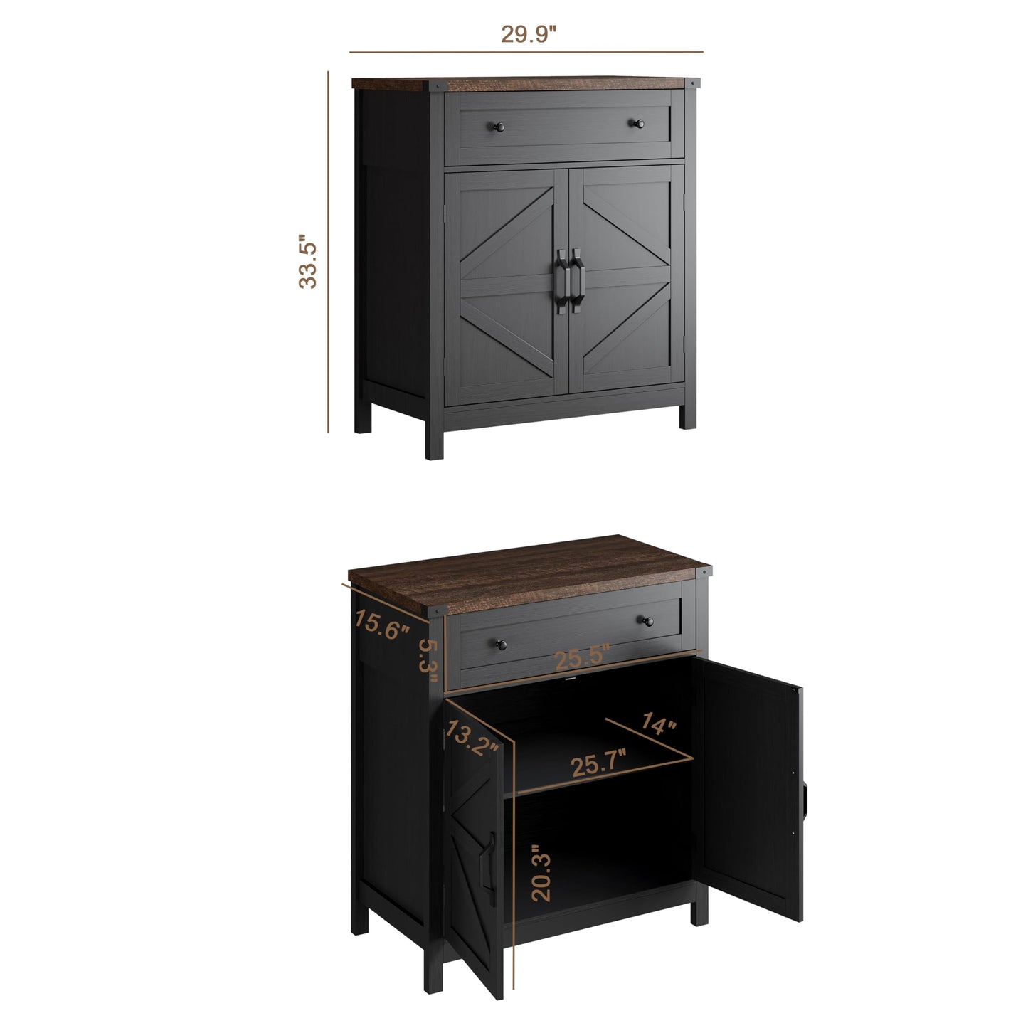 ChooChoo Kitchen Storage Cabinet, Coffee Bar Cabinet, Farmhouse Buffet Sideboard with Drawer for Kitchen, Living Room, Black