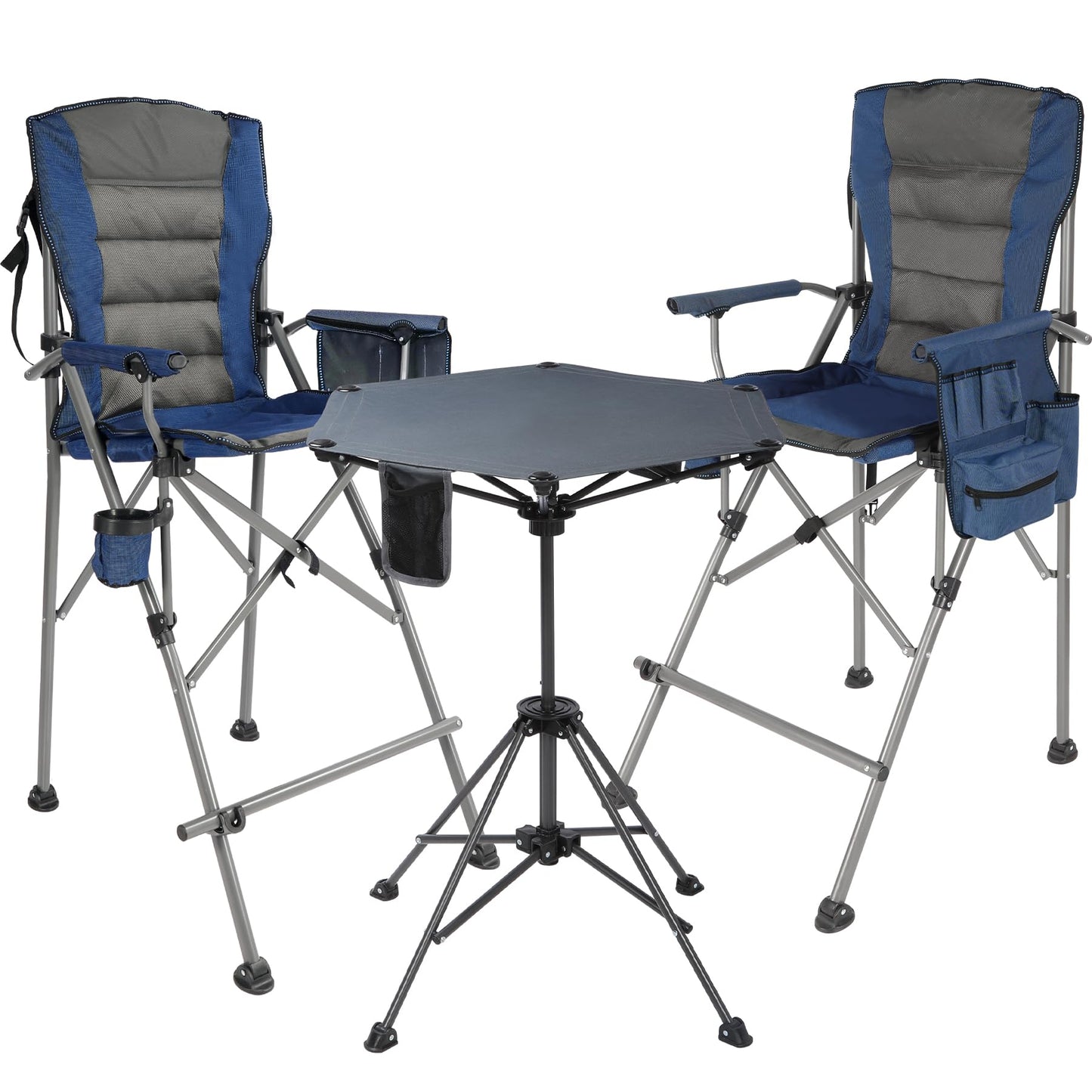 Stonehomy Extra Tall Folding Chairs 2 Pack & Adjustable Height Folding Table Set, Portable Outdoor Bar Table & Foldable Director Chairs with High Back and Storage Bag for Backyard,Beach,Travel