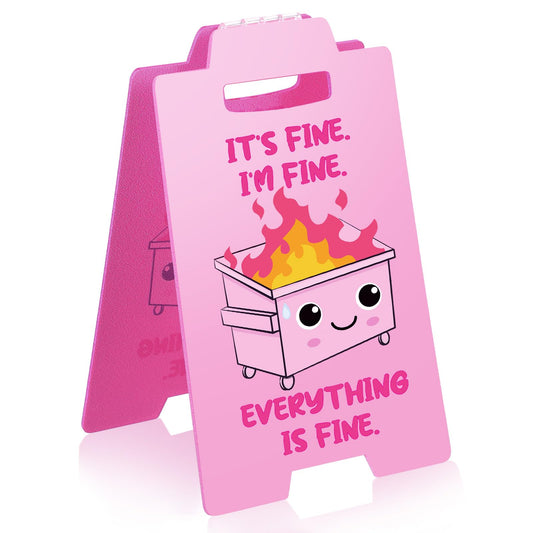 Yuntau Dumpster Fire Desk Accessories Its Fine Everythings Fine Funny Desk Sign Office Decor Funny Gift for Coworker Friends Teammate Employee Boss Teacher(Pink)