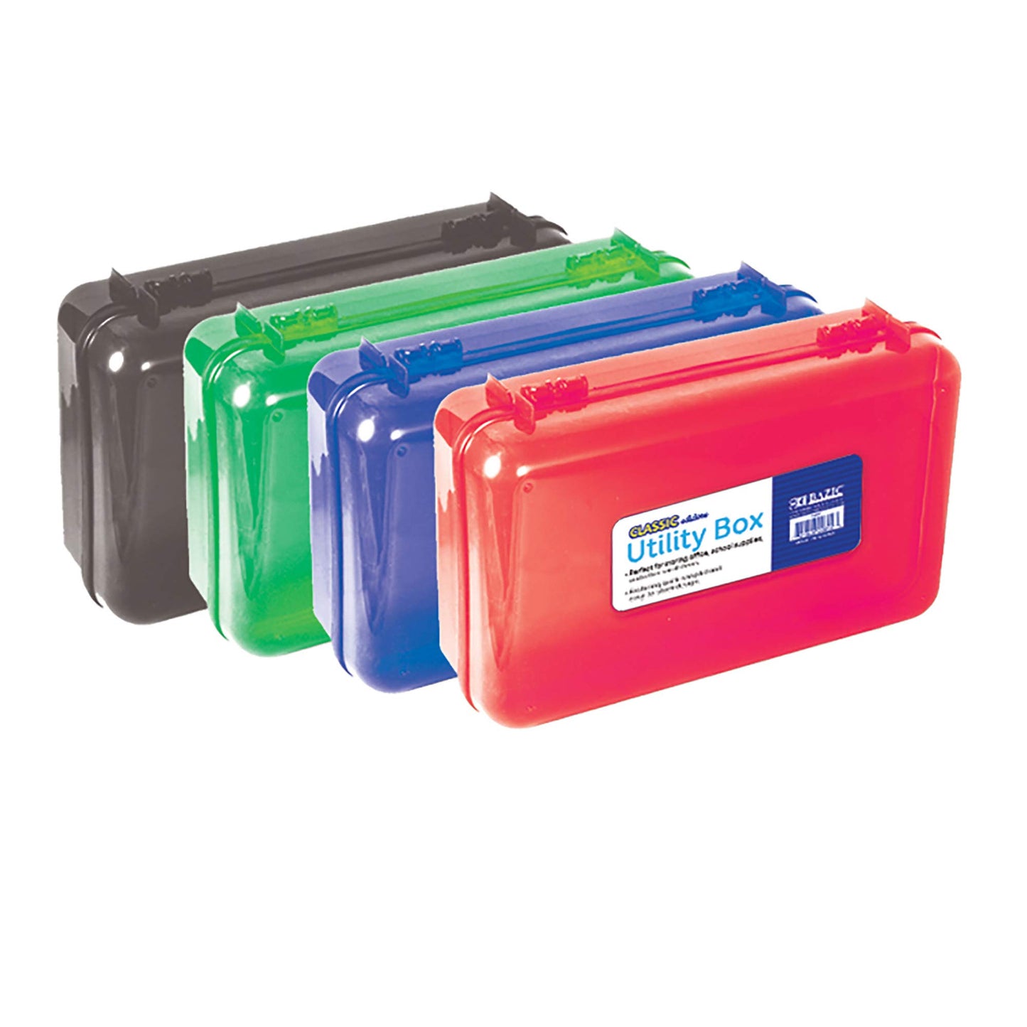 BAZIC PRODUCTS Classic Color Utility Box, 8 x 5 1/4 x 2 3/8 in, for School Office Supplies, Set of 4