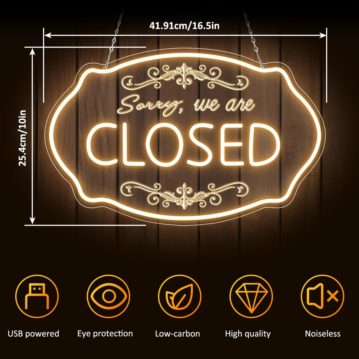 LED Neon Closed Sign for Business, 16.5x10'' Sorry We’re Closed Signs, Warm White Adjustable Brightness Neon Lights for Party, Bar, Salon, Stores, Hotel, Wall Decor, Clubs, office, Hotels