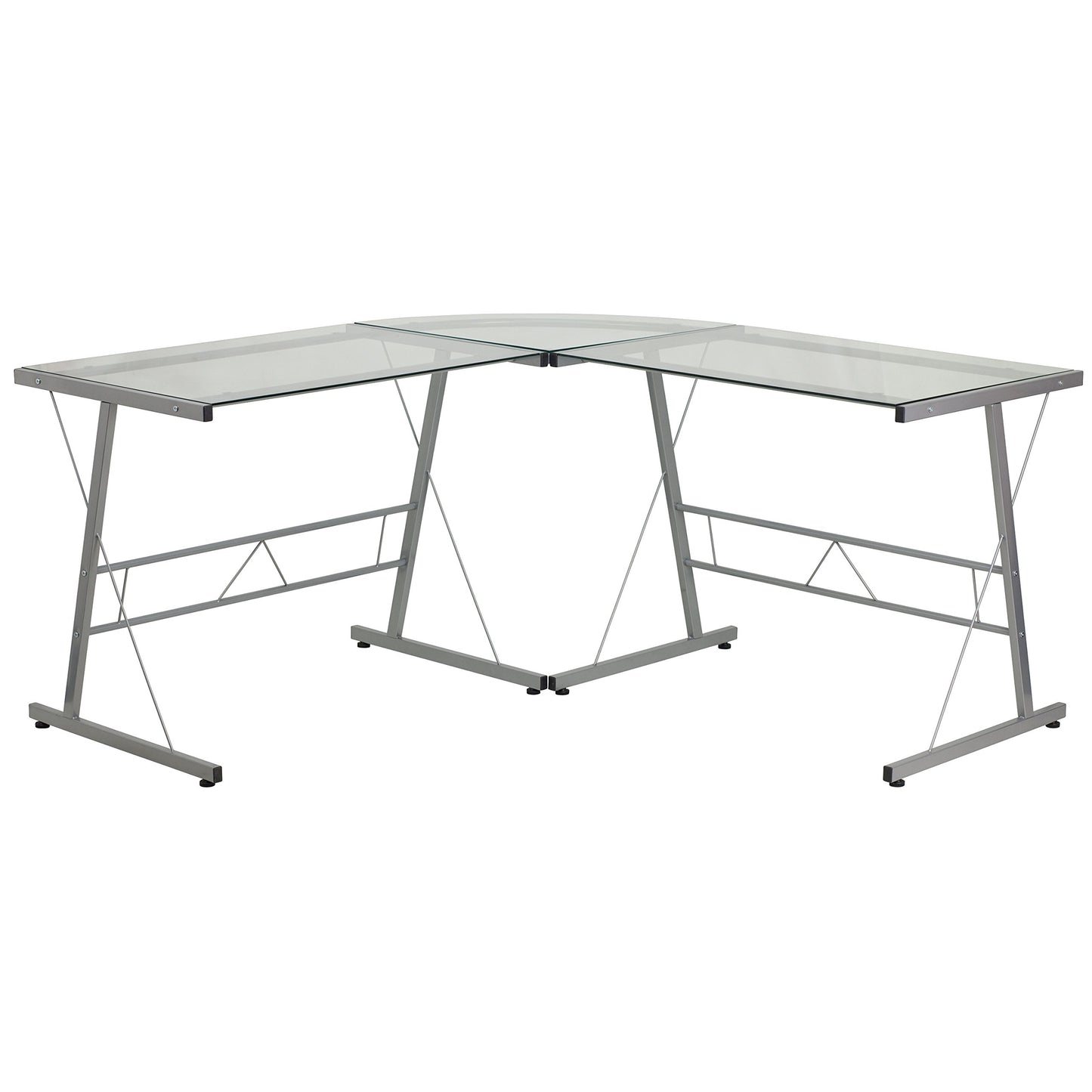 Flash Furniture Glass L-Shape Computer Desk with Silver Metal Frame