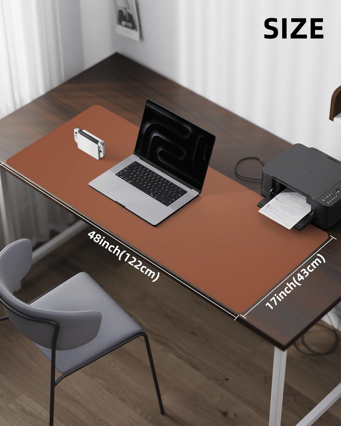 Large Desk Mat - 48" x 17"Leather Desk Pad Protector, Office Desk Mat, Non-Slip PU Leather Large Mouse Pad, Waterproof Desk Blotter Mat, Desk Cover pad for Office and Home (Brown)