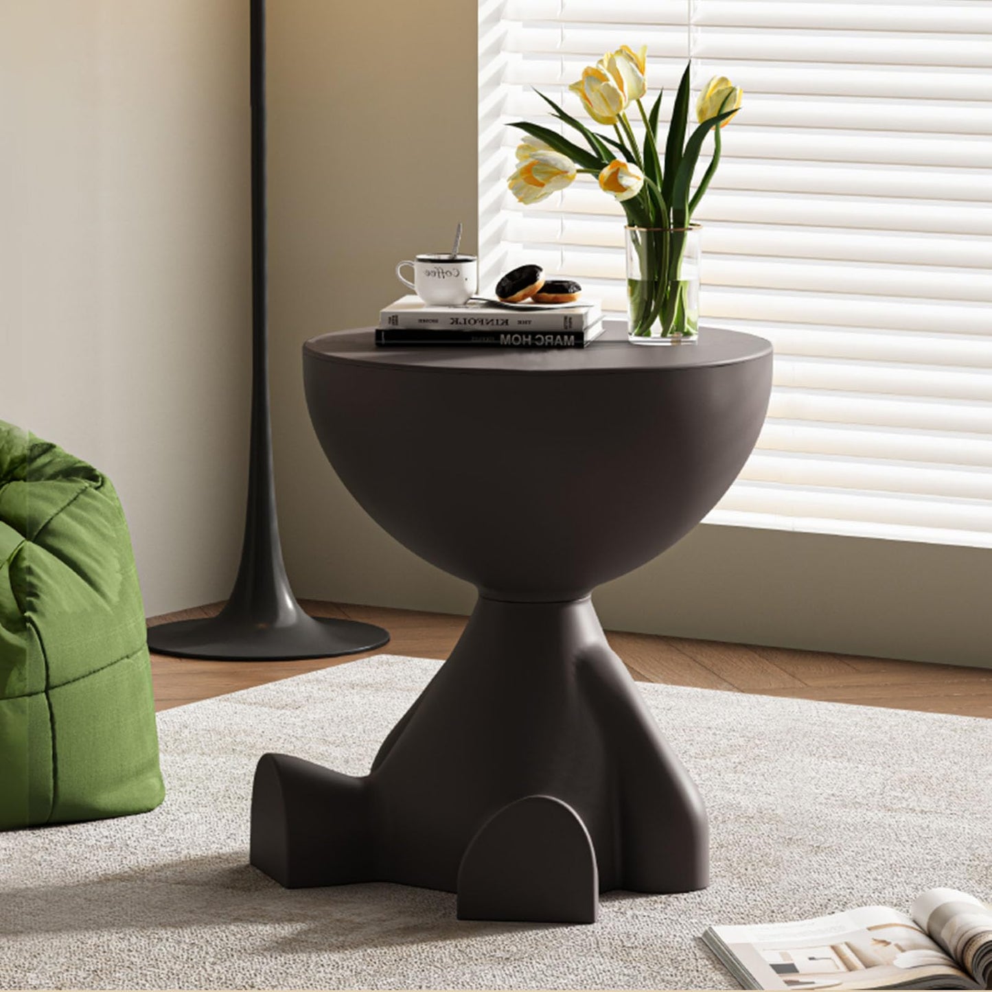 Side Table, Circle Coffee Tables, Sofa Table Nightstand, Small End Tables Accent Balcony Office, Modern Bedside Home Decor for Living Room, Bedroom, Small Spaces, Easy Assembly (Black)