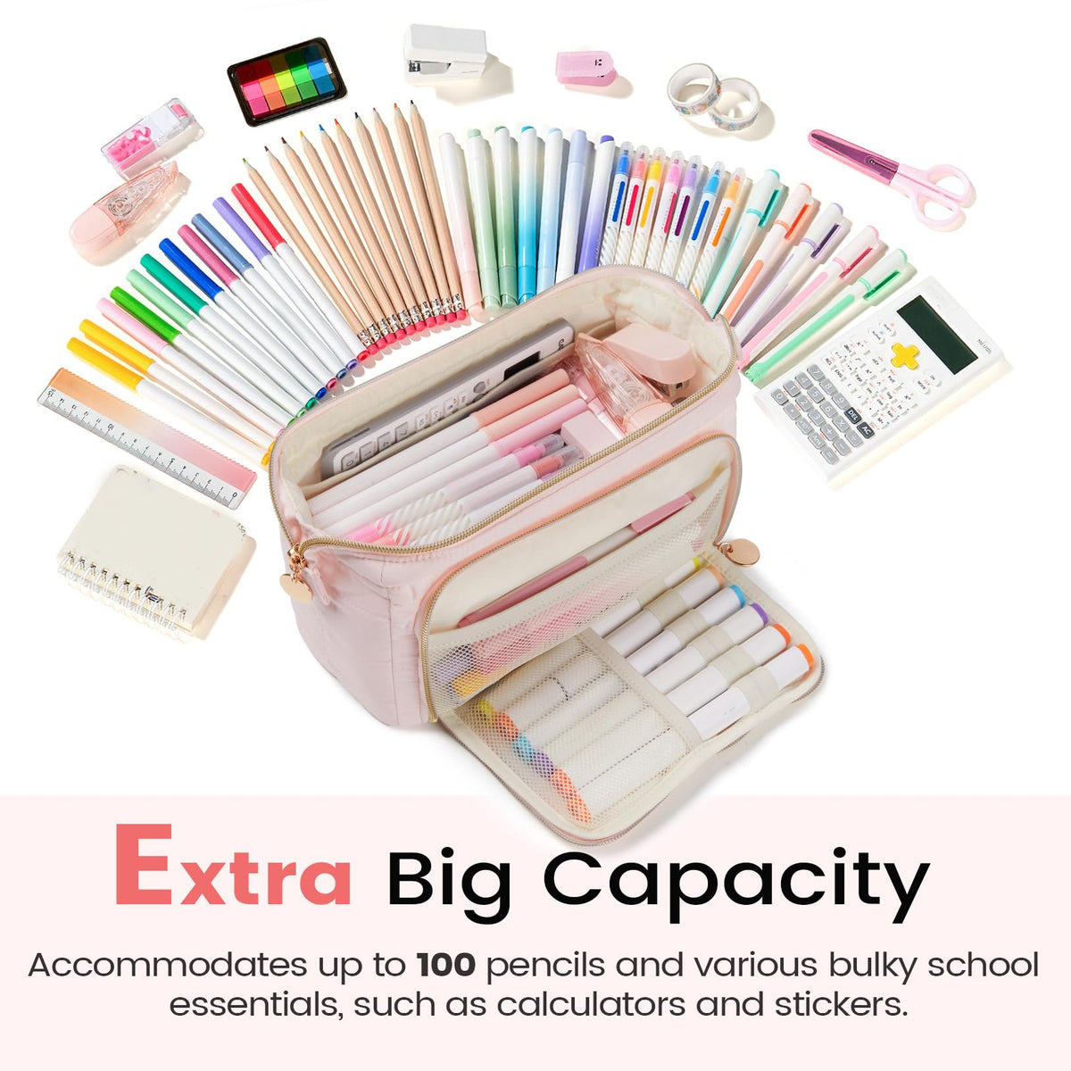 Sooez Large Pencil Case Pouch, Soft Pencil Bag with Zipper, Pen Bag Wide Opening, School Supplies Cute Pencil Case for Girls Boy Men Women, Soft Green