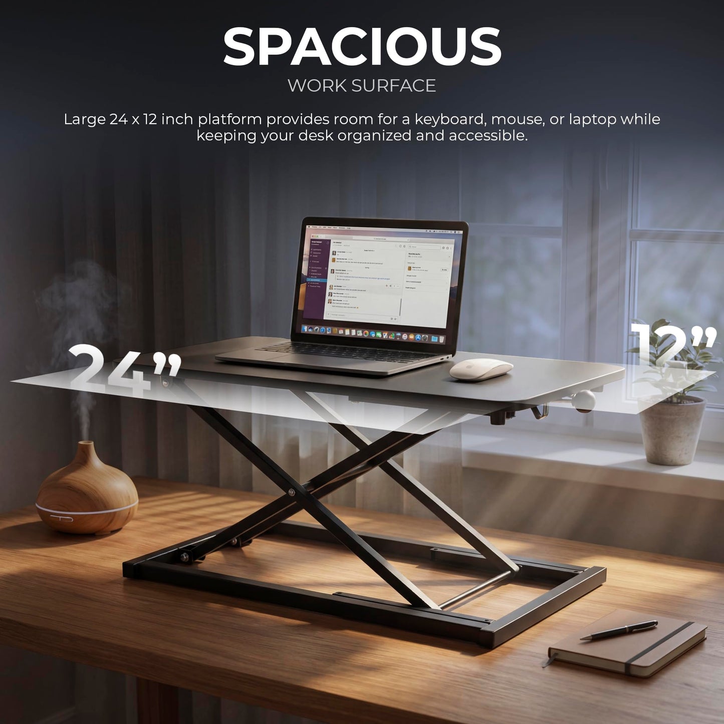 Venmark - Keyboard and Mouse Riser, Height Adjustable Standing Desk Converter, 24 x 12 Inch Computer Keyboard Stand with Stable X-Frame, Ergonomic Desktop Riser for Laptop, Typing & Office Work