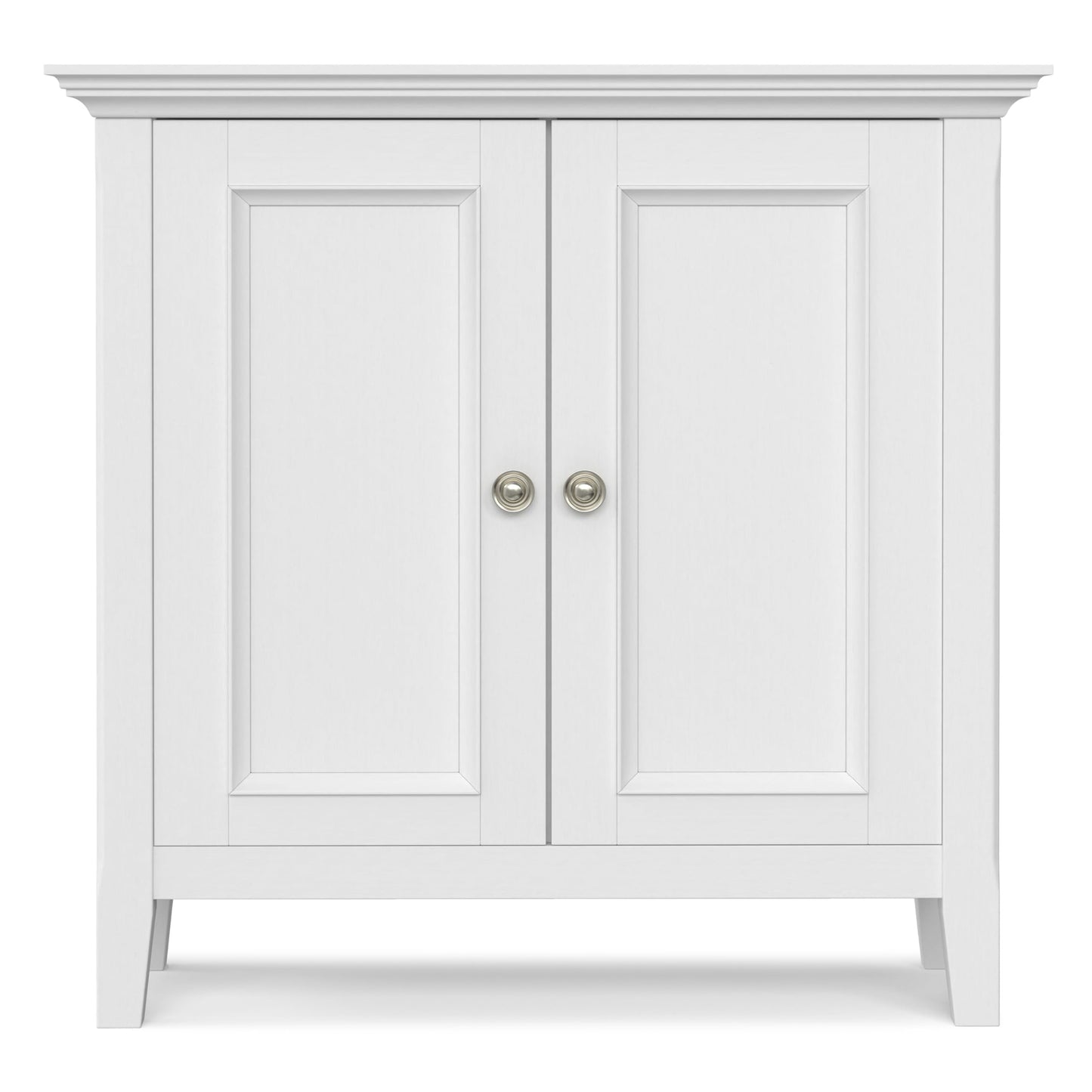 SIMPLIHOME Amherst 32-inch Wide Solid Wood Transitional-Style Low Storage Cabinet in White for Living Room, Entryway, or Dining Area with Adjustable Shelves