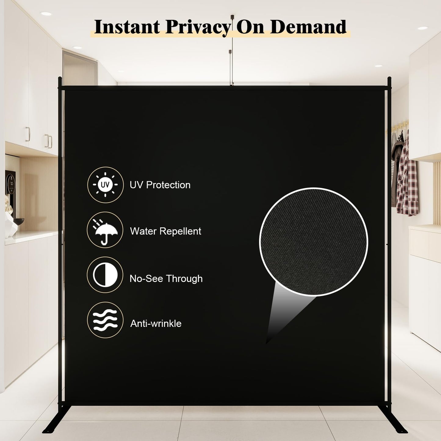 T&Jero 1-Panel Folding Room Divider, 6ft Tall Portable Privacy Screen Wall for Home and Office, Modern Freestanding Partition Separator for Bedroom, Studio, 71" Wide x 71" High, Black