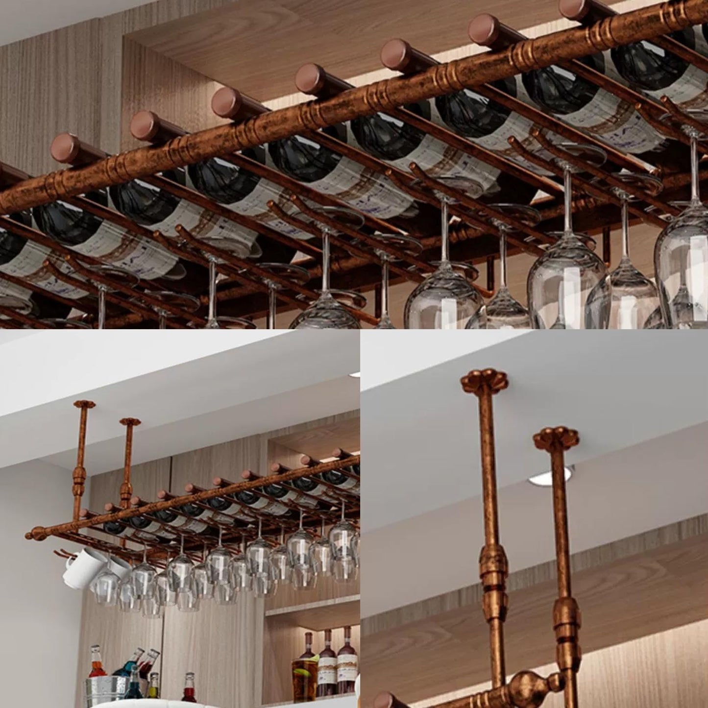 MVSPBKAF Bar Hanging Cafe Wine Bottles Racks, Modern Stylish Ceiling Shelf s for Home Display, Metal Wall Mounted Wine Bottle Glass Holder, Floating Storage Shelves Wine Cups Hanging Rack(Black,80cm)