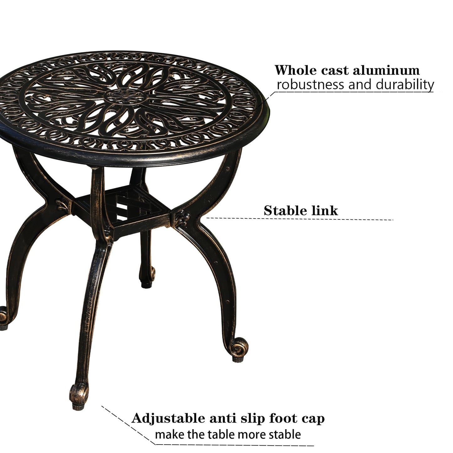 GXOUTAL Cast Aluminum Outdoor Side Table, All Weather Round Small Coffee Table for Patio,Park,Lawn,Yard (18.5" Bronze)