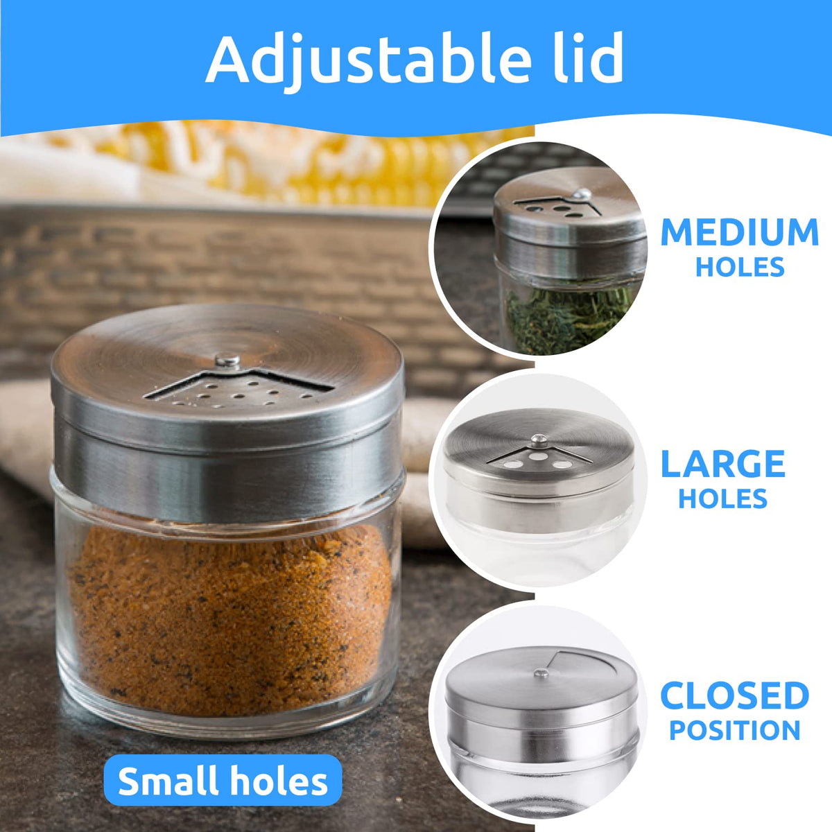 6-Pack 3oz Glass Spice Seasonings Shaker With Adjustable Lid