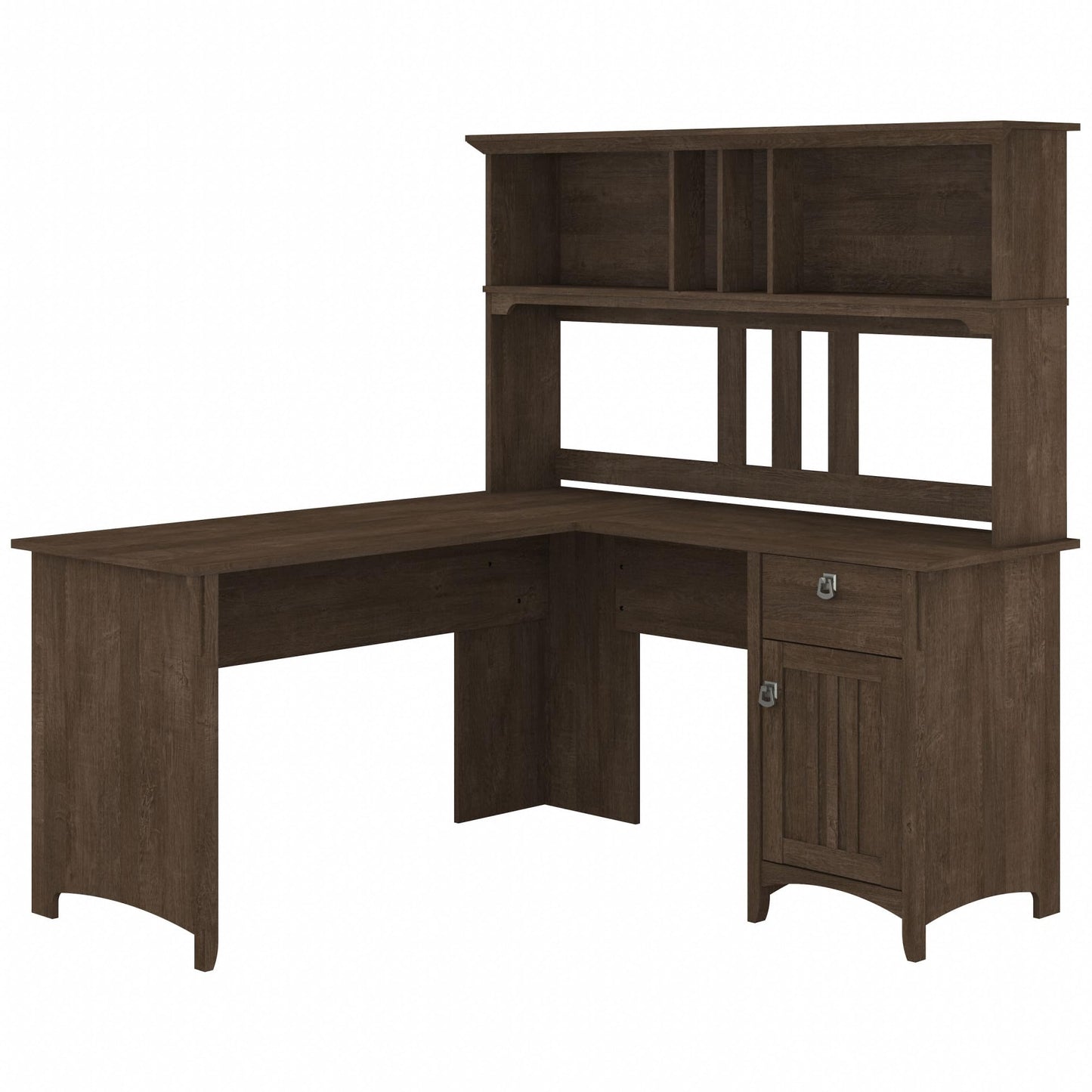 Bush Furniture Salinas L Shaped Desk with Hutch in Ash Brown, Corner Table with Drawers and Storage for Home Office