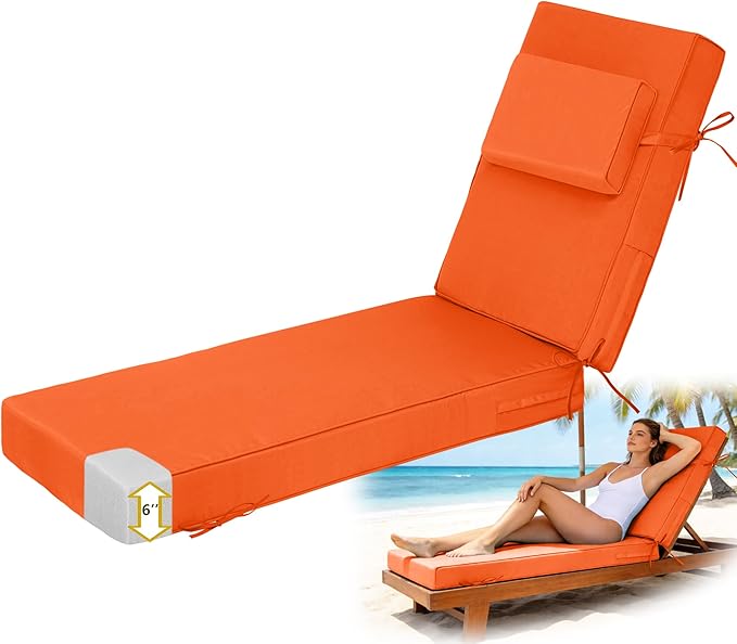 Chaise Lounge Cushions Outdoor 80x26x6 Inch, Fade Resistant 6'' Thicken Outdoor