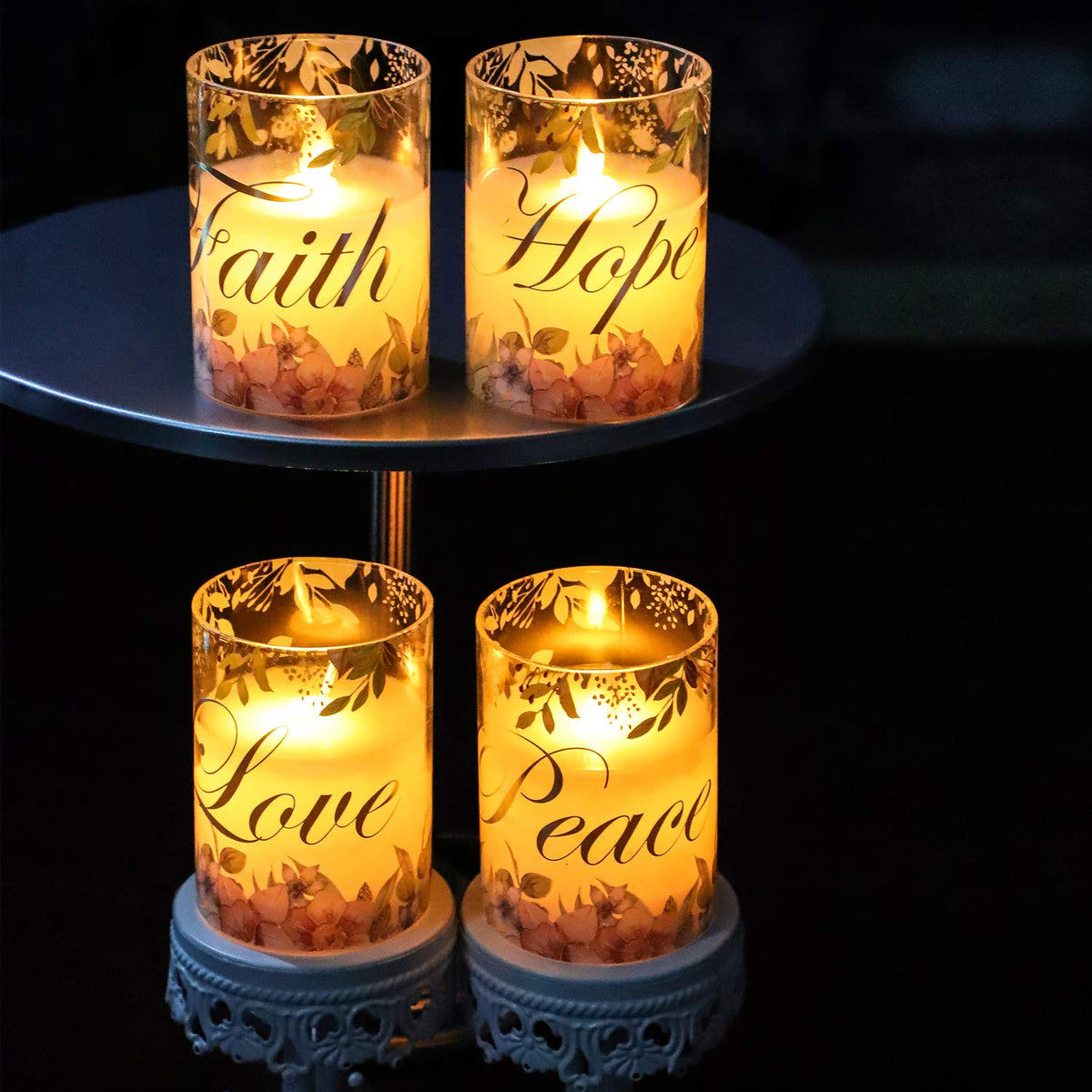 PETRISTRIKE Pink Flameless Pillar Candles, Glass Led Candles Battery Operated with Remote/Timer, Set of 4 Candles Set for Woman Gifts, Mother's Day, Centerpiece Decor