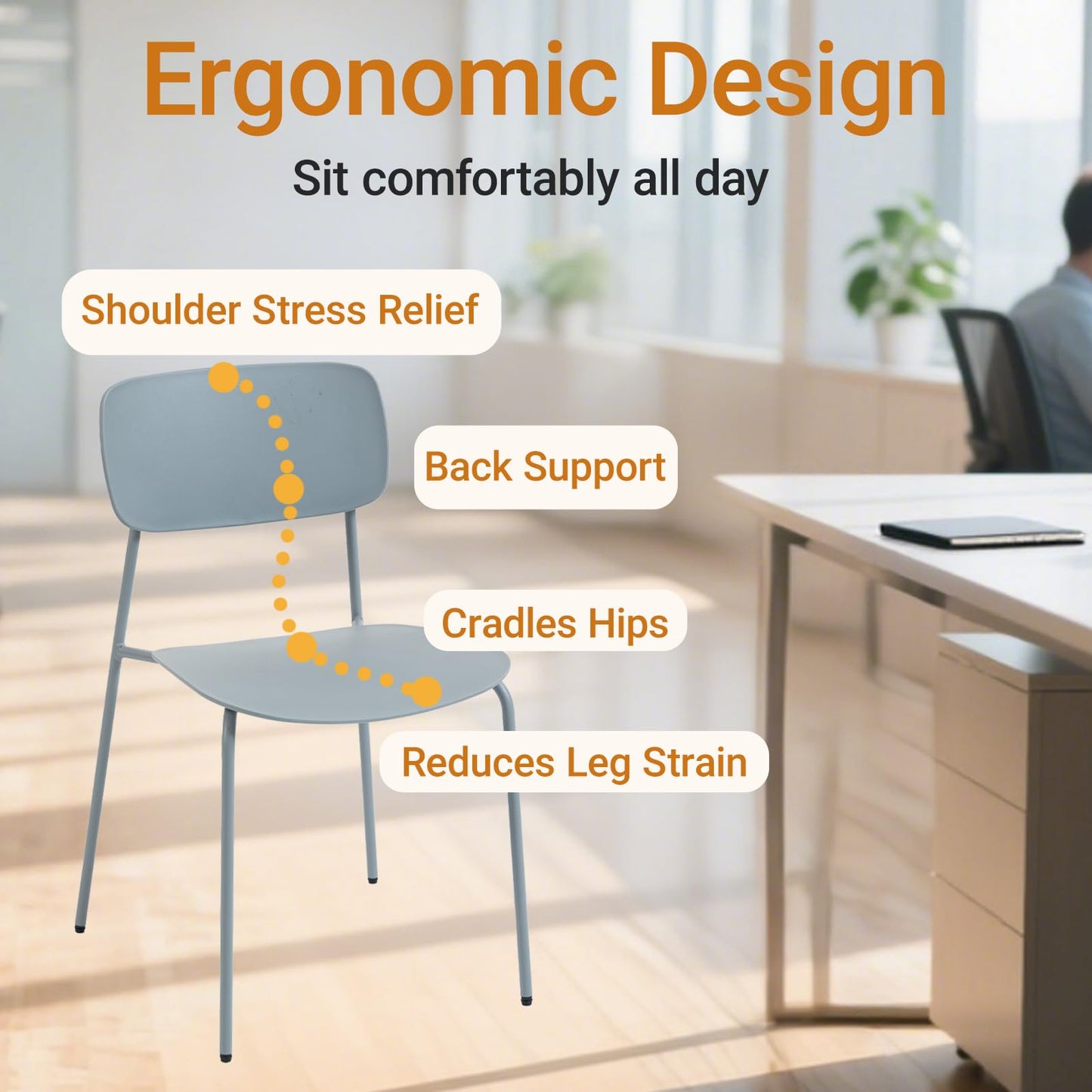 Sidanli Stacking Chairs Set of 4, Office Guest Chairs with Metal Legs, Stacking Office Chairs for Conference Reception Church Lobby, Capacity 300lbs, Gray