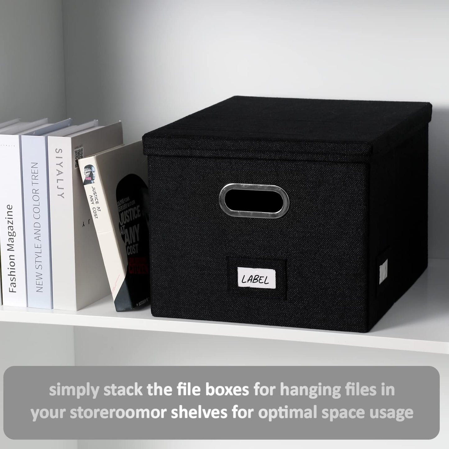 DYWMM File Organizer Collapsible Storage Box for Office File Box with Lids Document Organizer for Office and Home Easy Slide Durable Hanging File Box (Black)