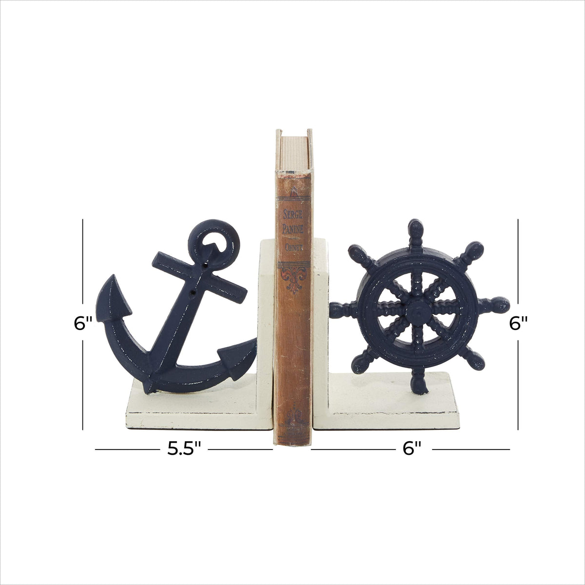 Deco 79 Metal Anchor and Ship Wheel Bookends, Set of 2 6"W, 6"H, Blue