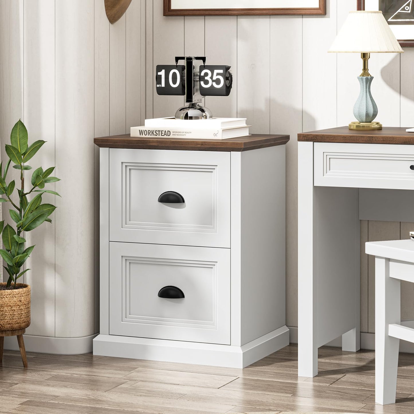 Halitaa Vertical File Cabinet, Filing Cabinet with 2 File Drawers, Farmhouse Small File Cabinet Fits Letter/A4 Size, Wooden Printer Stand, Under Desk Cabinets for Home Office, White