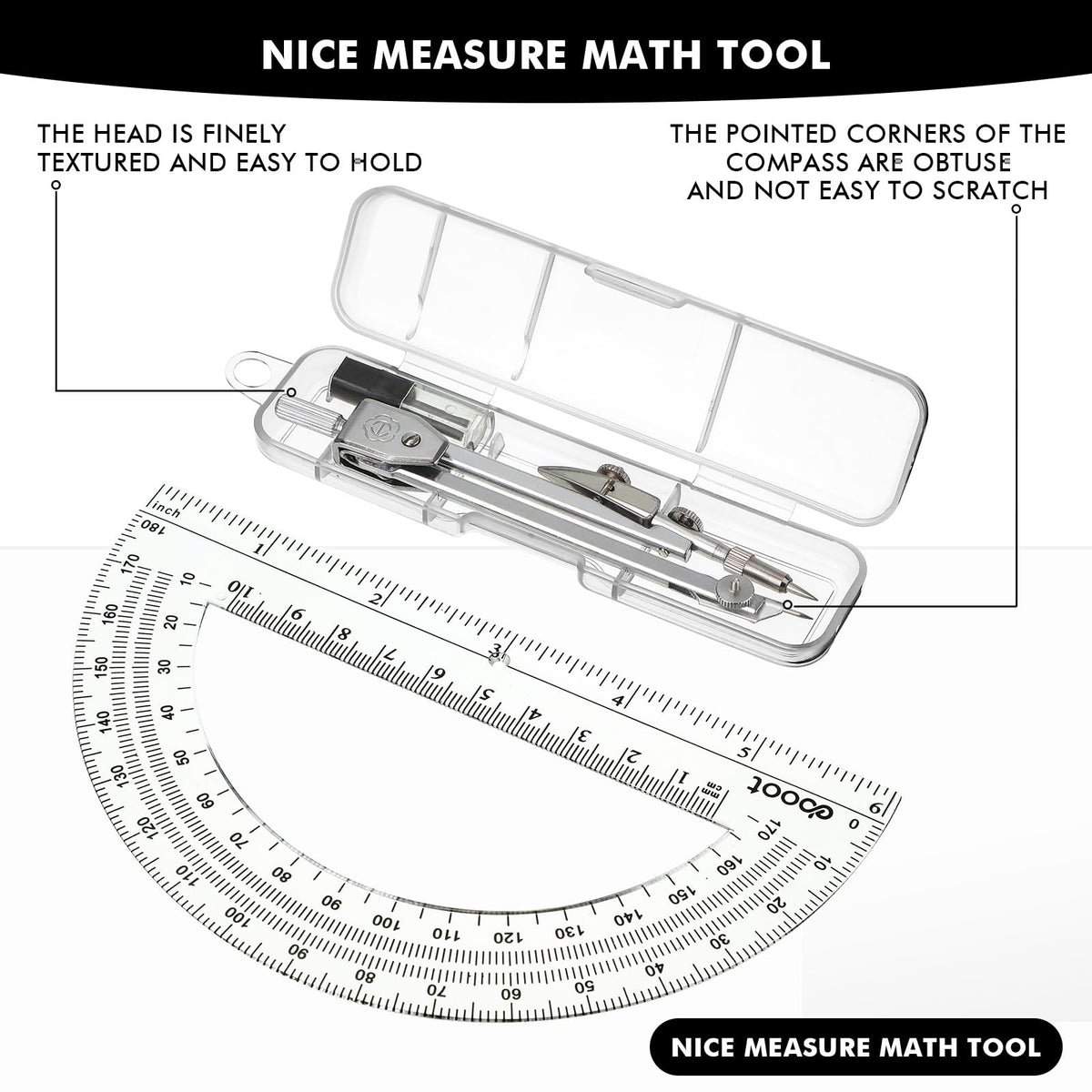 Zonon 12 Set Student Protractor and Compass Set, Student Geometry Math Set, Compass for Geometry and 180 Degree Math Protractor for Drawing Measuring School Office