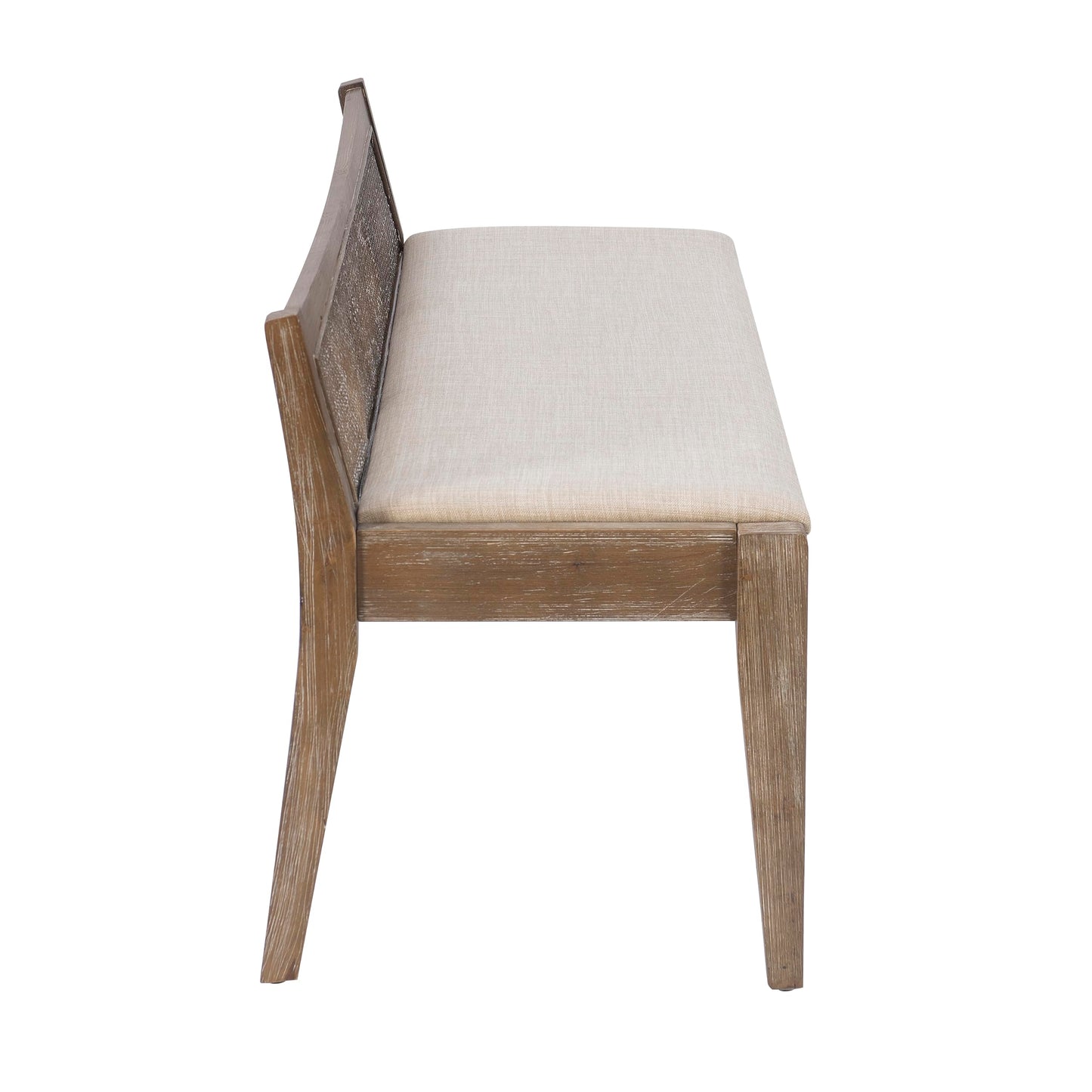 Kasi Brown Low Back Cane Bench with Beige Upholstered Seat by Powell