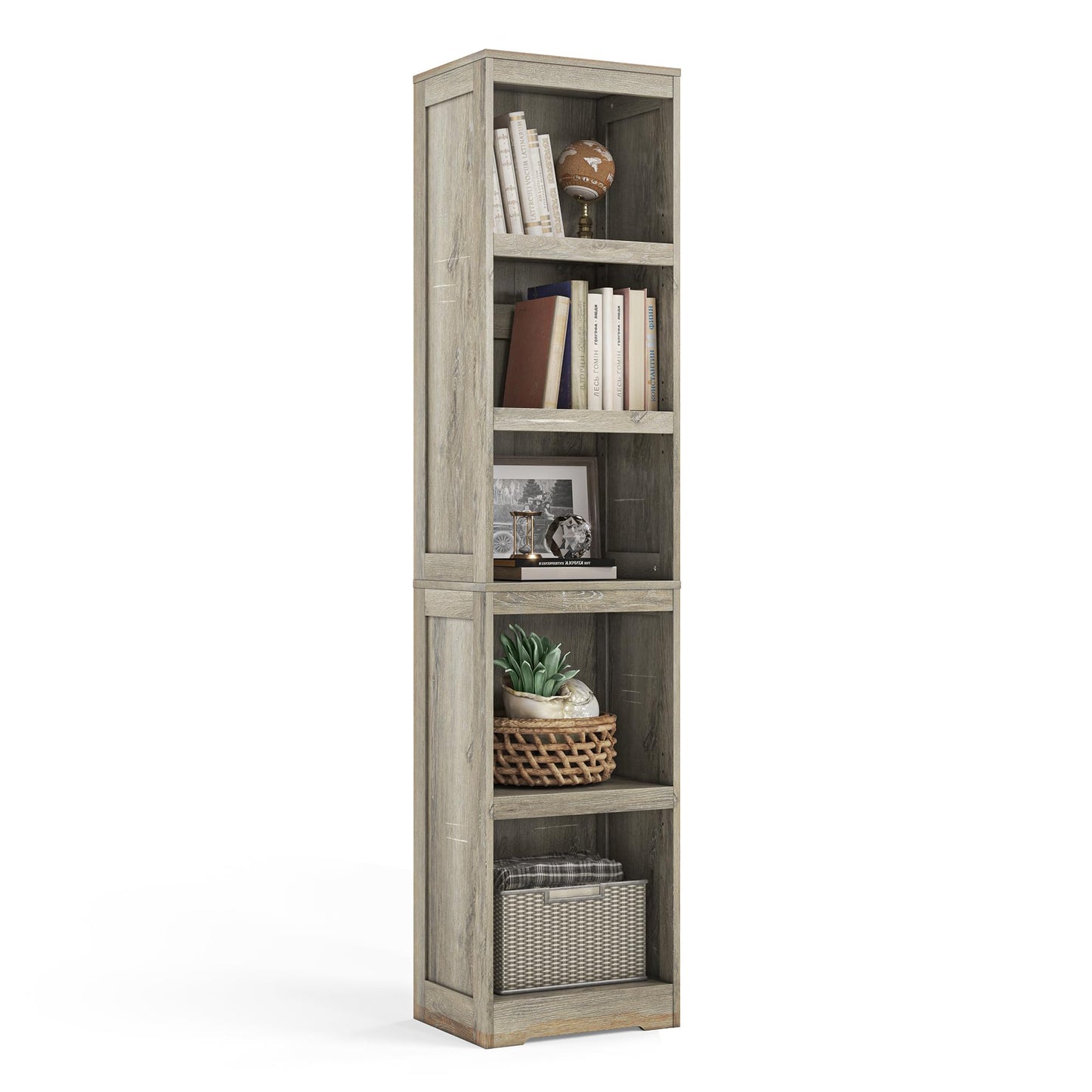 LINSY HOME 5-Shelf Bookcase, Narrow Bookshelves Floor Standing Storage Shelves 68 in Tall Bookcase Home Decor Furniture for Home Office, Living Room, Bed Room - Light Brown