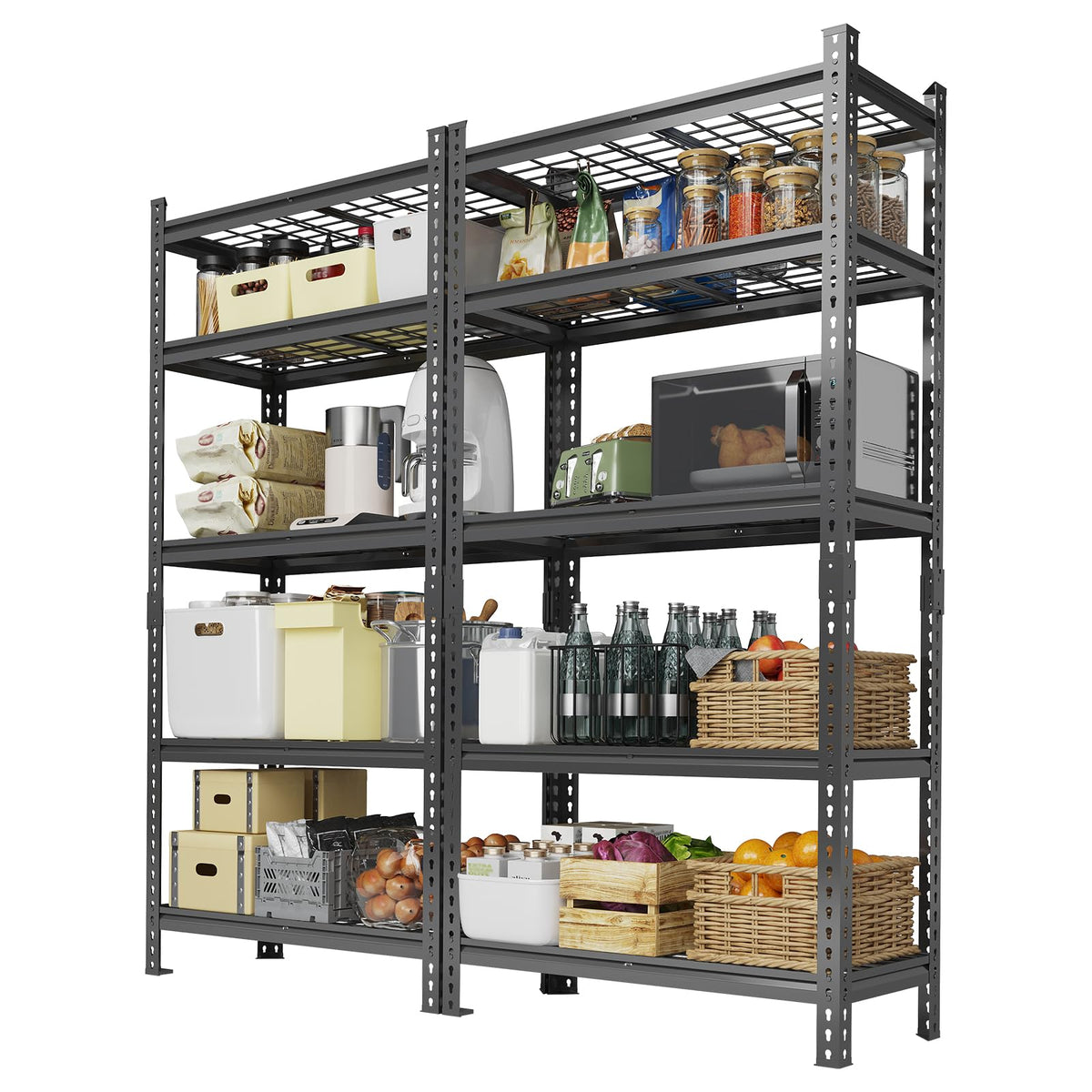2 Pack Adjustable Garage Storage Rack, 2200 LBS Heavy Duty Garage Shelving, 5 Tier Metal Utility Shelf, Industrial Shelving for Garages, Kitchen, Pantry, Warehouse, Basement, 36" w × 16" d × 72" h