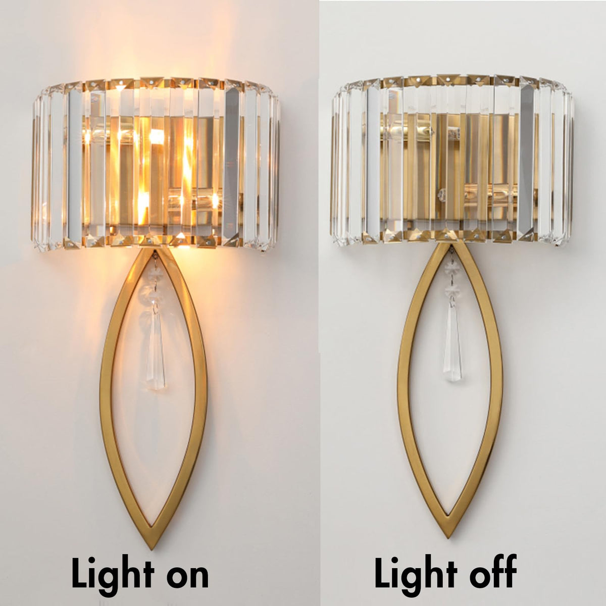 CLAXY Mid Century Wall Sconces, 2-Light Elegant Crystal Gold Wall Light for Bathroom Bedroom Hallway
