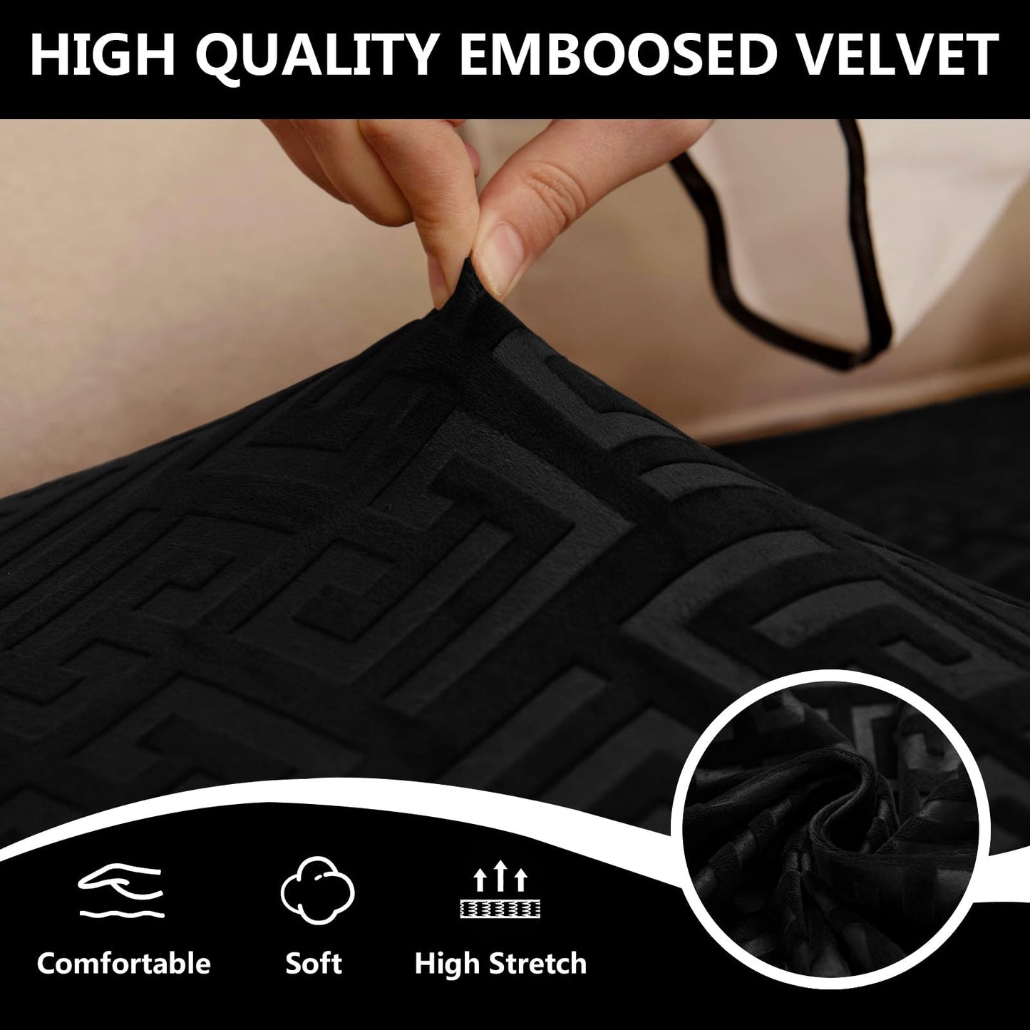 UNBBRRL 10 Pieces Stretch Sofa Cushion Covers for U-Shaped Modular Sectional Couch with 4 Seats+4 Backs+2 Arms, Upholstered Covers for Sofa Bed with Deep Double Chaise (Black,10 Pieces Set)