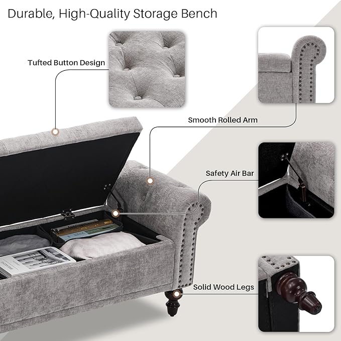 SOFTHION Storage Bench for Bedroom, Upholstered Chenille Storage Ottoman