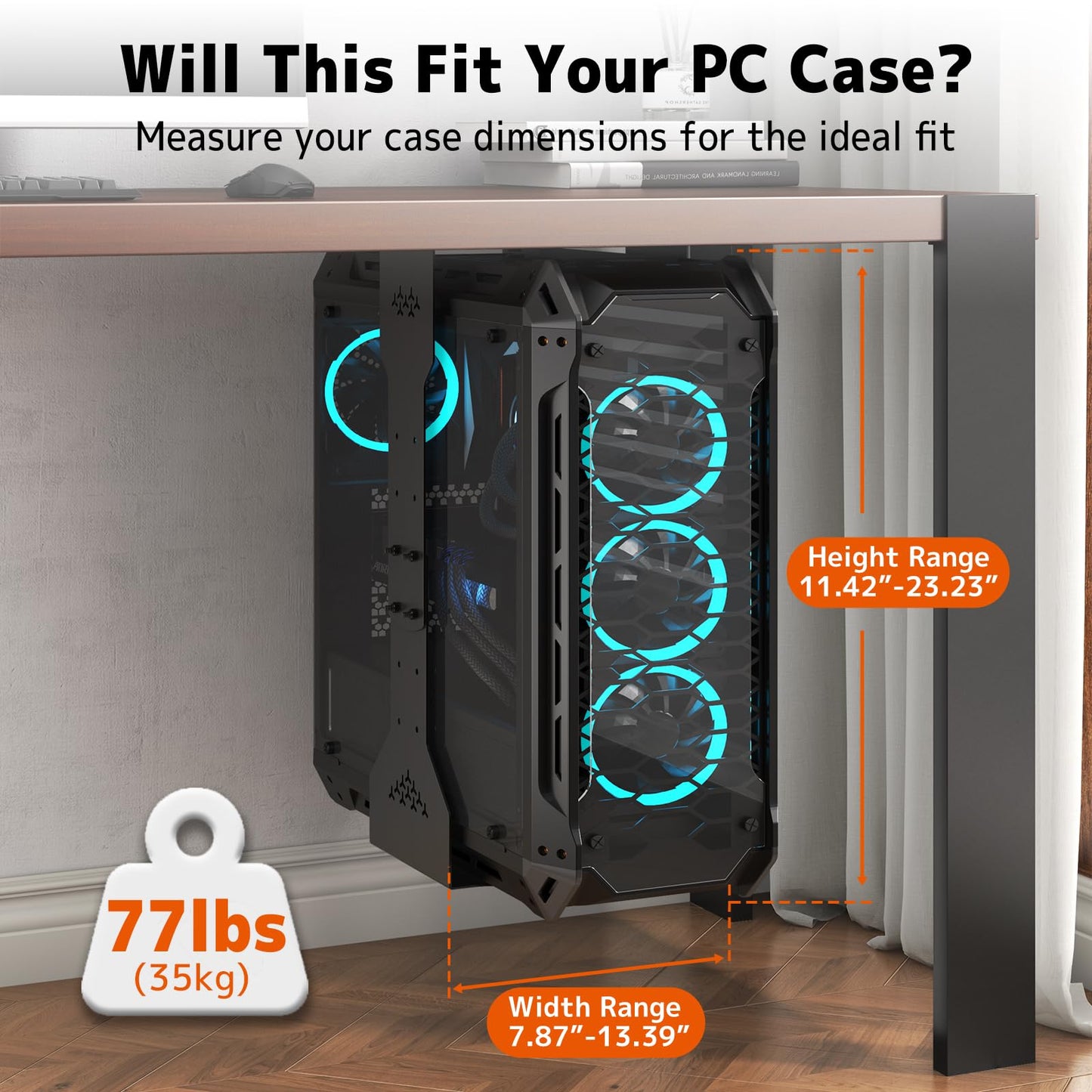 PUTORSEN Under Desk PC Mount, 7.9-13.4’’ Width Adjustable Computer Tower Stand, up to 77 lbs, with Protective Mats, for Mid/Mini-Tower Case in Office,Gaming, Laboratory and Home, Black