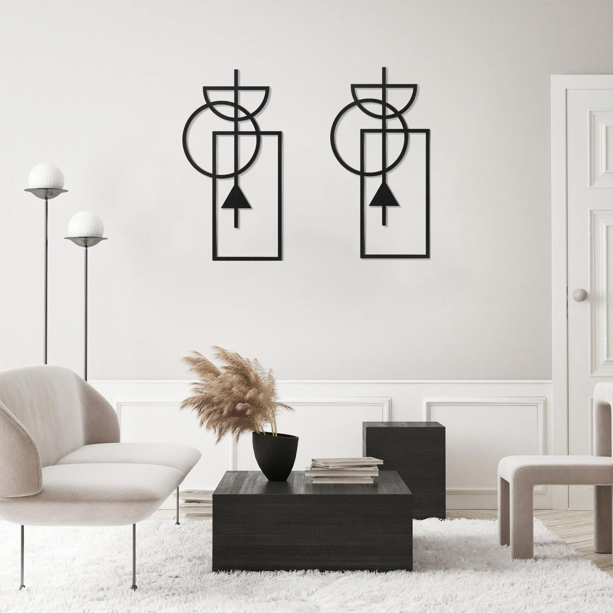 Zzbakress Wall Art, 2 Pcs Wooden Geometric Modern Abstract Wall Decor, 17.8 x 9.3 in, Living Room, Style1