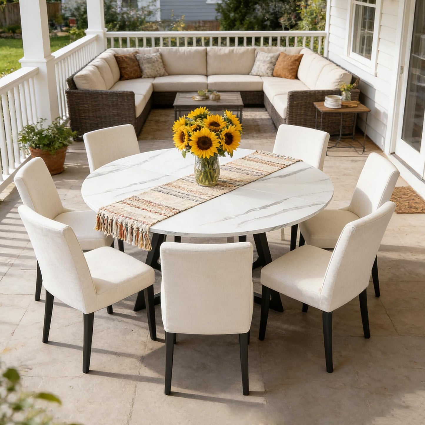 Wood Round Foldable Table Top Only Large Portable Tabletop for Desktop Transformation 47 51 55 59 63 71 inch 4-Fold Folding Round Table Top Extender Space Saving for Family Dinners(White Marble,59")