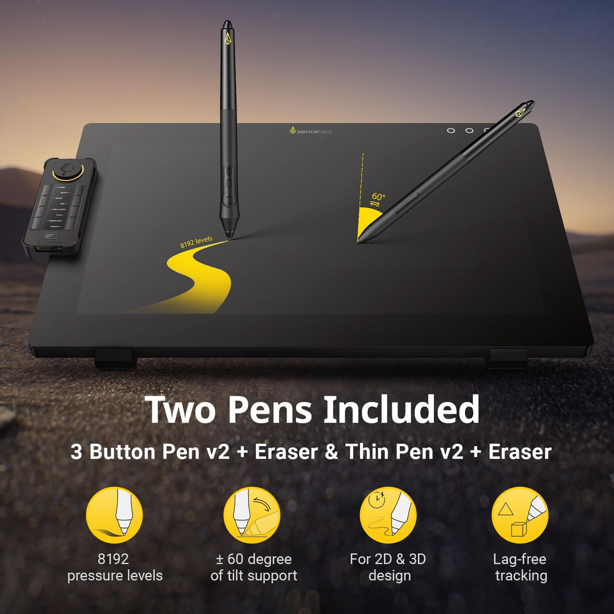 Xencelabs Pen Display 24, Drawing Tablet with 4K Screen Monitor, 99% Adobe RGB Graphic Drawing Display with 40 Customizable Quick Keys, 2 Battery-Free Pens, 8192 Levels Pressure for Win/Mac/Linux