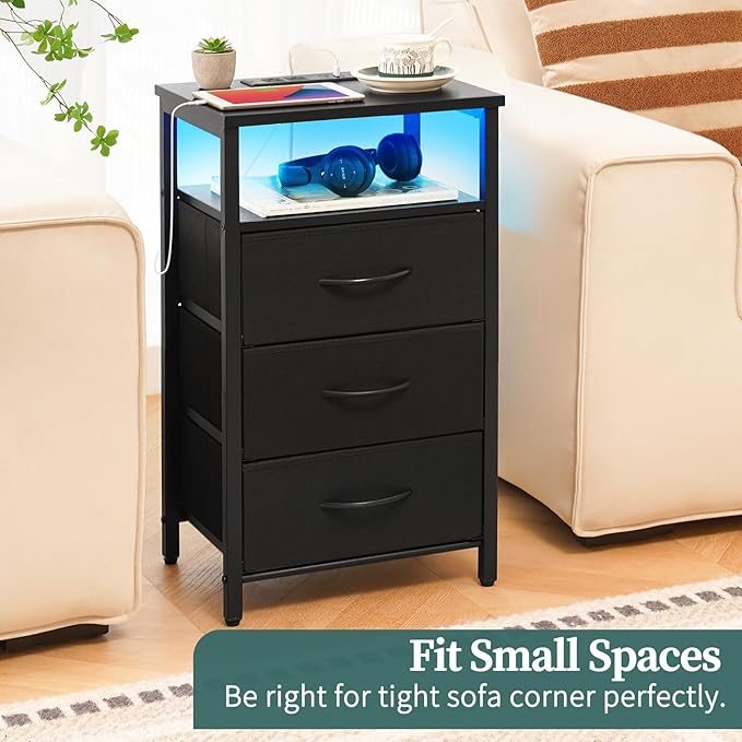 Yoobure Night Stand with Charging Station, 16 Colors LED Nightstand with USB