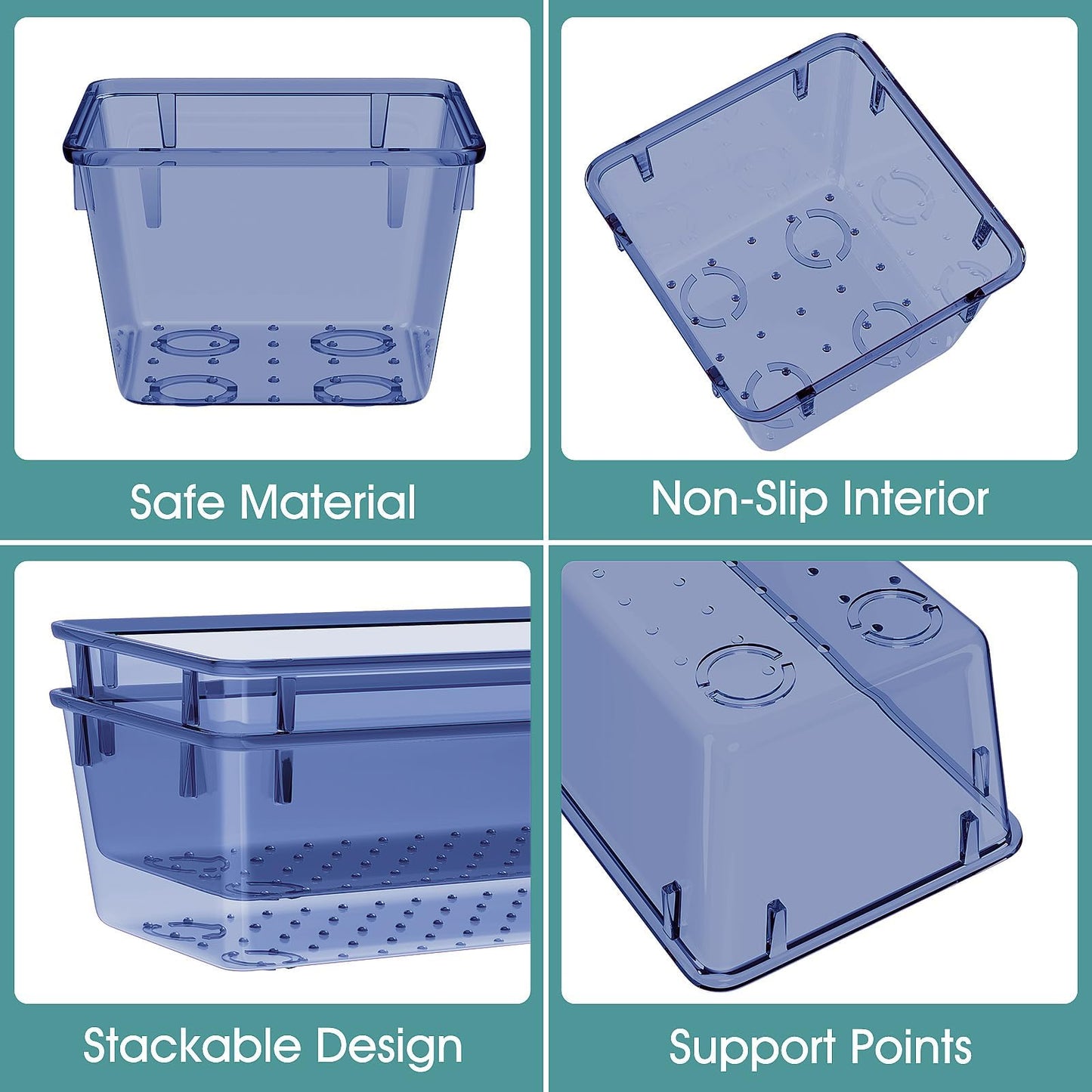 WOWBOX 25 PCS Plastic Drawer Organizer Set, 4 Sizes Desk Drawer Divider Organizers and Storage Bins for Makeup, Jewelry, Gadgets for Kitchen, Bedroom, Bathroom, Office, Clear Dark Blue