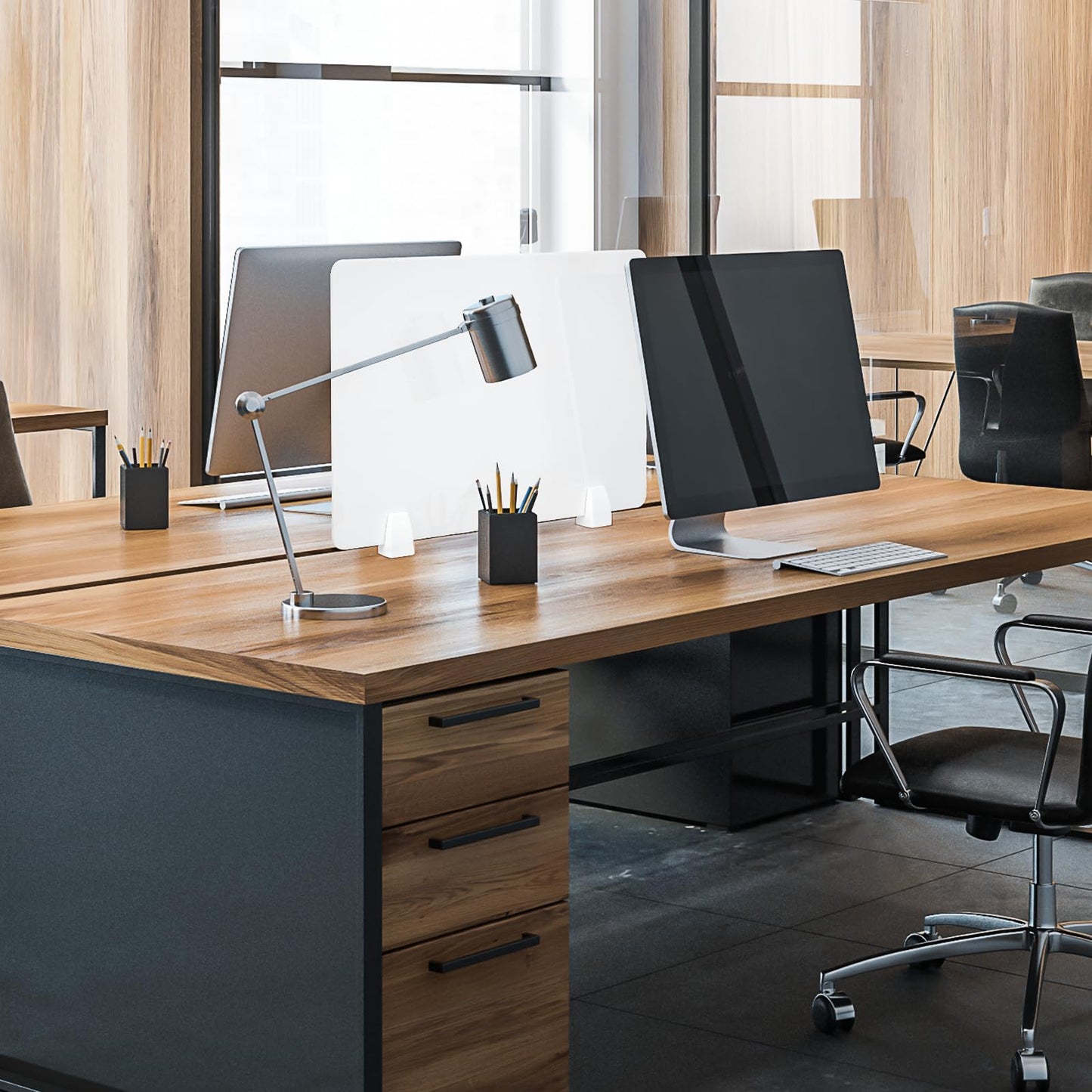 tonchean 4PCS Acrylic Desk Dividers - 23.6”L x15.8”W White, Office Privacy Partitions with Clamps, Plexiglass Protective Shields for Offices Schools Call Centers