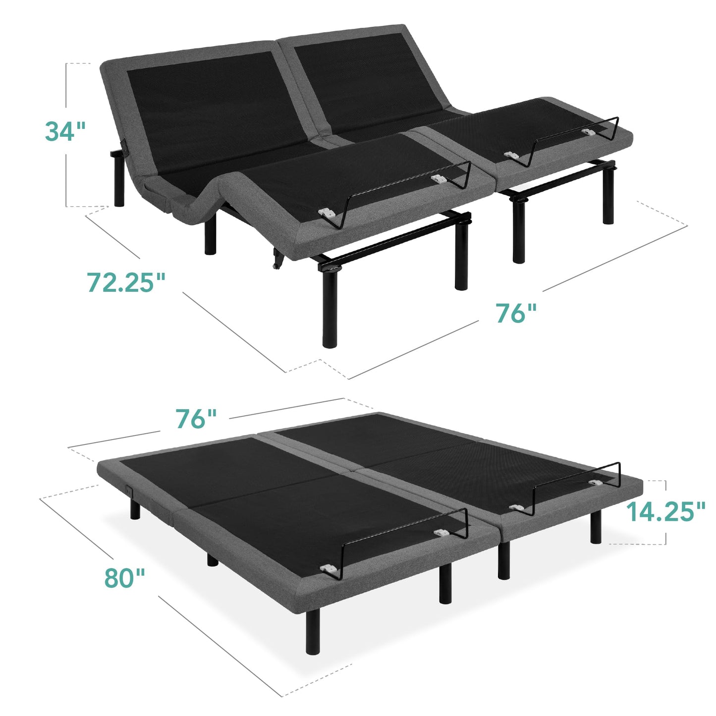 Best Choice Products Ergonomic Split King Size Adjustable Bed Frame, Electric Base w/Wireless Remote Control, Nightlight, Massager, 2 USB Ports