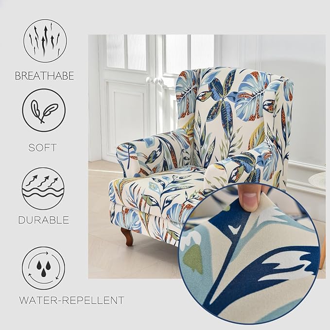 HAOYONG Wing Chair Slipcovers Stretch Wingback Chair Covers Printed 2 Pieces
