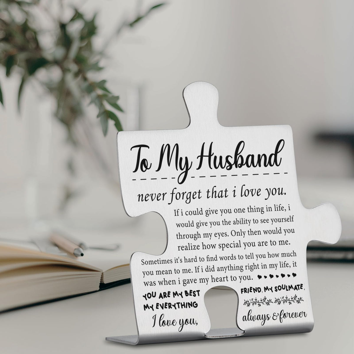 To My Husband Puzzle Plaque from Wife, Husband Christmas Wedding Anniversary Valentine’s Day Birthday Gifts from Wife Ornament Decor Stainless Steel Puzzle Piece Decorative Signs Plaques YPP1